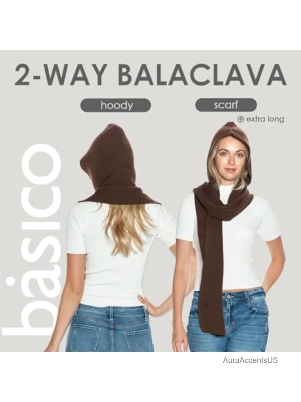 Knitted Hooded Scarf 2-in-1 Balaclava Winter Head Neck Ear Coverage Unisex